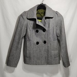 Steve Madden Womens Peacoat Jacket Size Medium Wool Double Breasted Grey‎